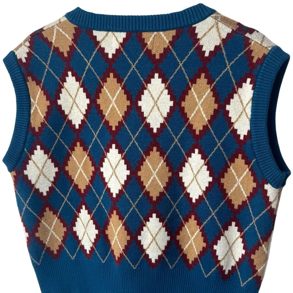 NWOT Cider Sweater Vest Blue Argyle Print Academia Preppy Old Money‎ S/M
